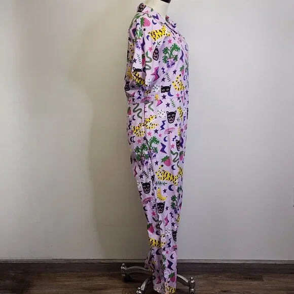 Nooworks Coveralls Short Sleeve Jumpsuit in Hastings Print Womens XXL Lavender - Picture 7 of 13